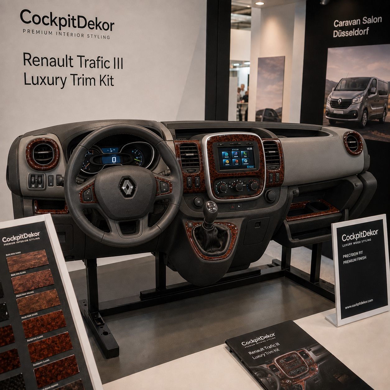 Visuale illustrativa del cruscotto Renault Trafic III con finitura effetto legno